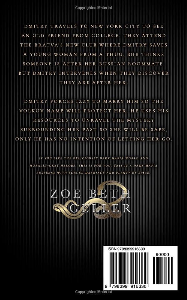 Back cover of Zoe Beth Gellers thrilling NYC adventure novel with Bratva intrigue.