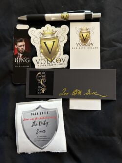 Volkov Series merchandise: pen, sticker, card, promoting Dead Souls and Dark Series themes.