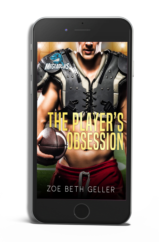 Football romance book cover: mysterious player with football gear in stadium.