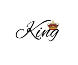 Stylish King script with regal crown; perfect for elegant, authoritative branding.